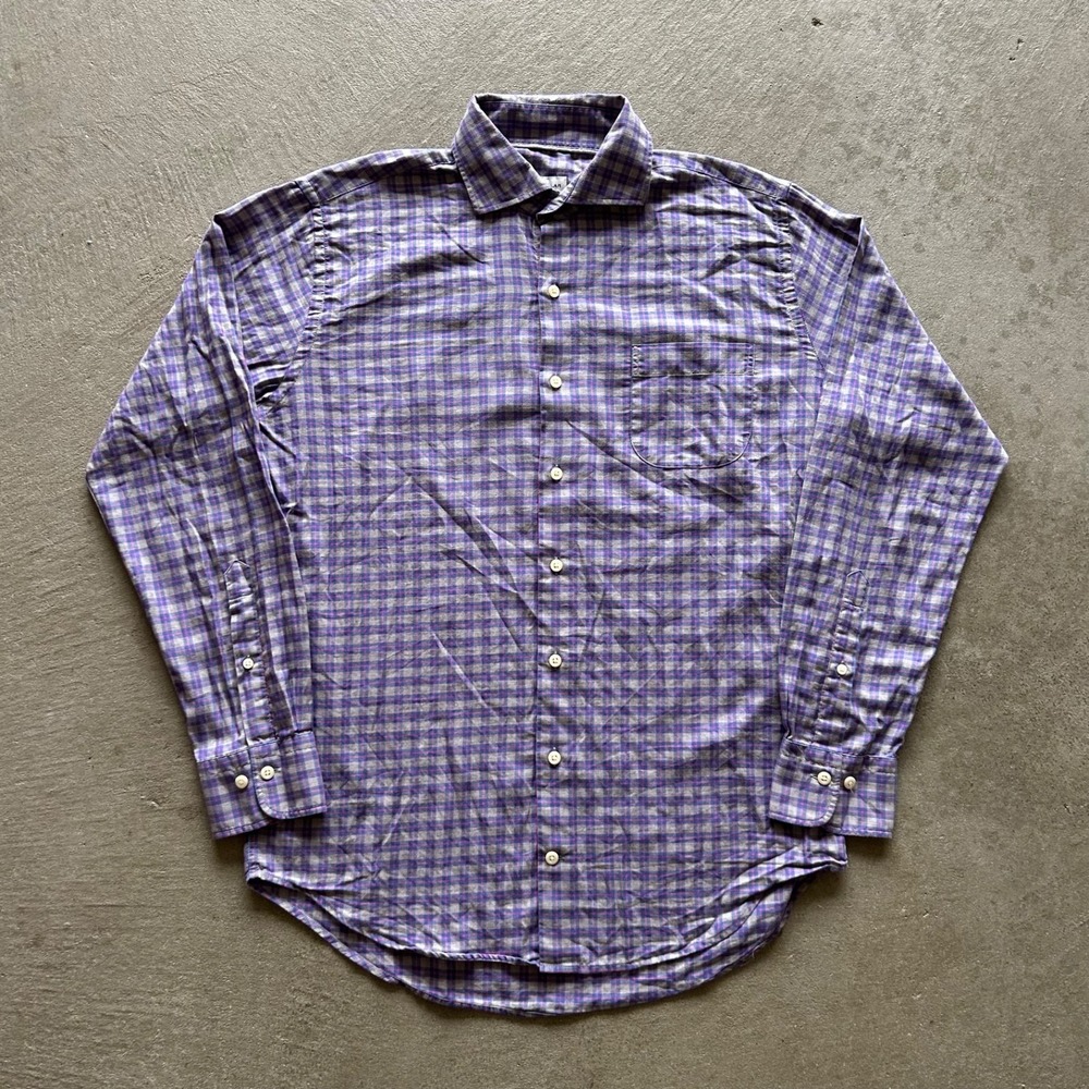 Peter Millar Shirt Size Medium Purple Plaid Long Sleeve Button Down Classic Prep